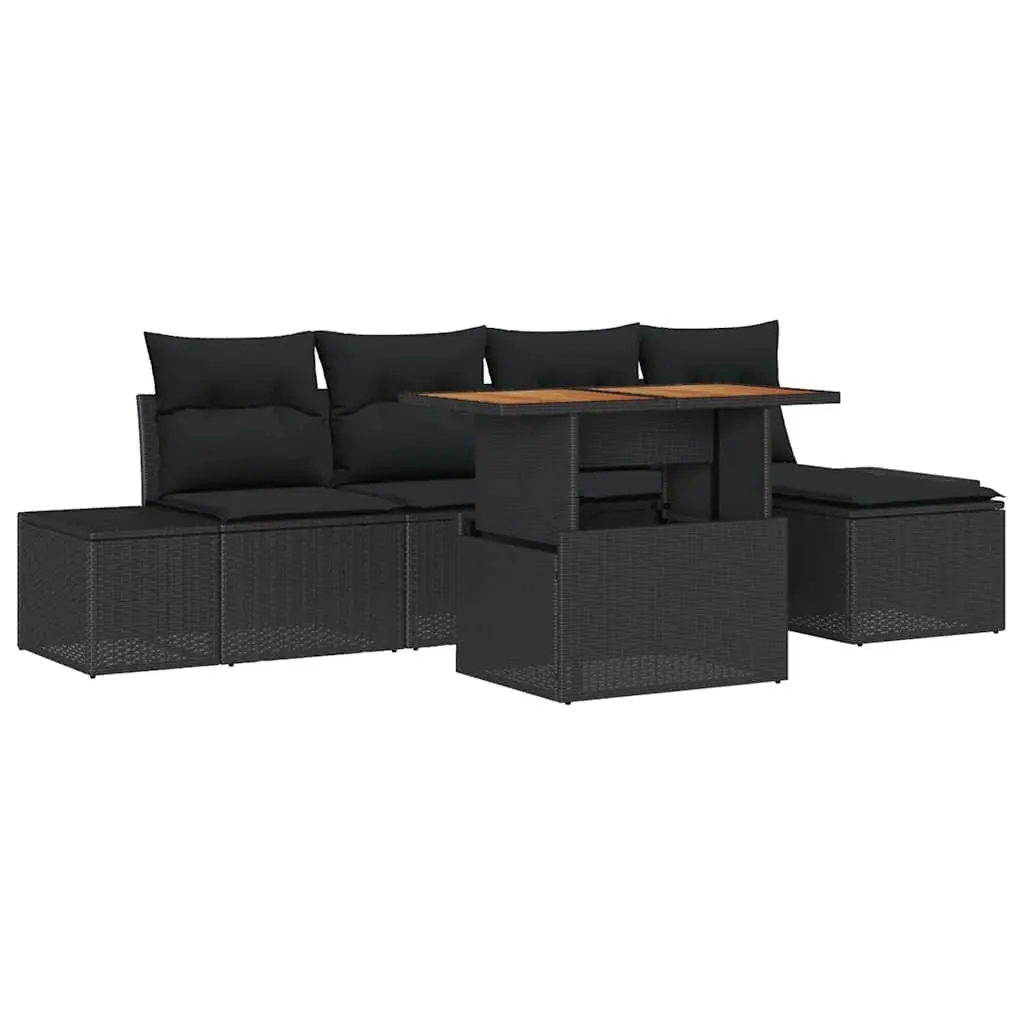Garden Sofa Set 6 Pieces Black Outdoor Furniture Poly Rattan with Storage Seats