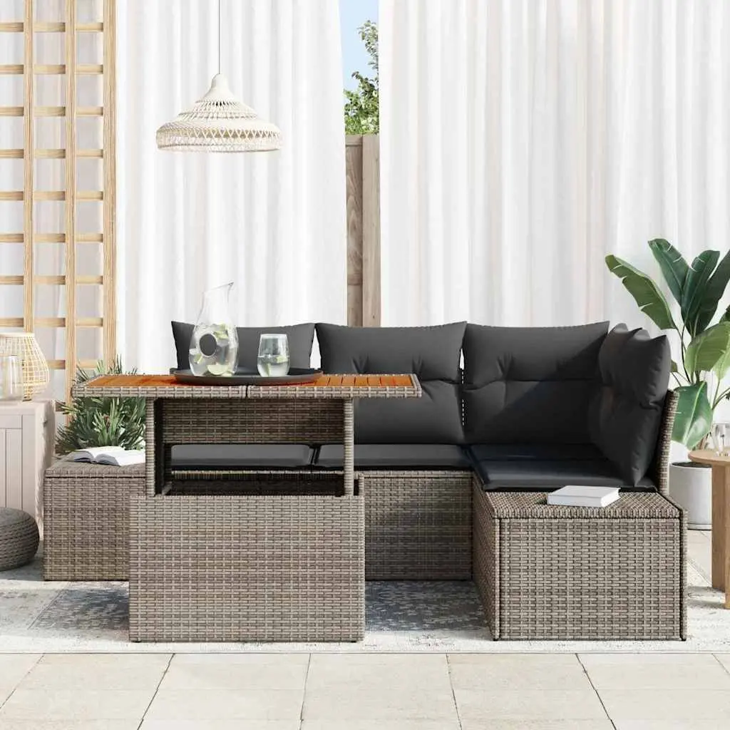 Garden Sofa Set Outdoor Furniture 5 Piece Modular Storage Seating Grey Poly Rattan
