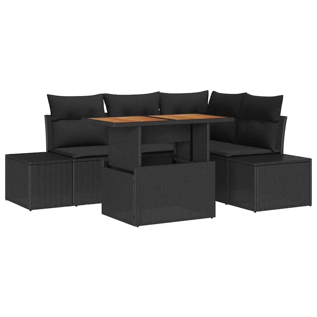 Outdoor Garden Sofa Set 5 Pieces Black Modular Rattan Furniture with Storage