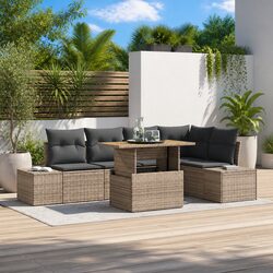 Garden Sofa Set 6 Piece Outdoor Furniture Grey Poly Rattan Modular Storage