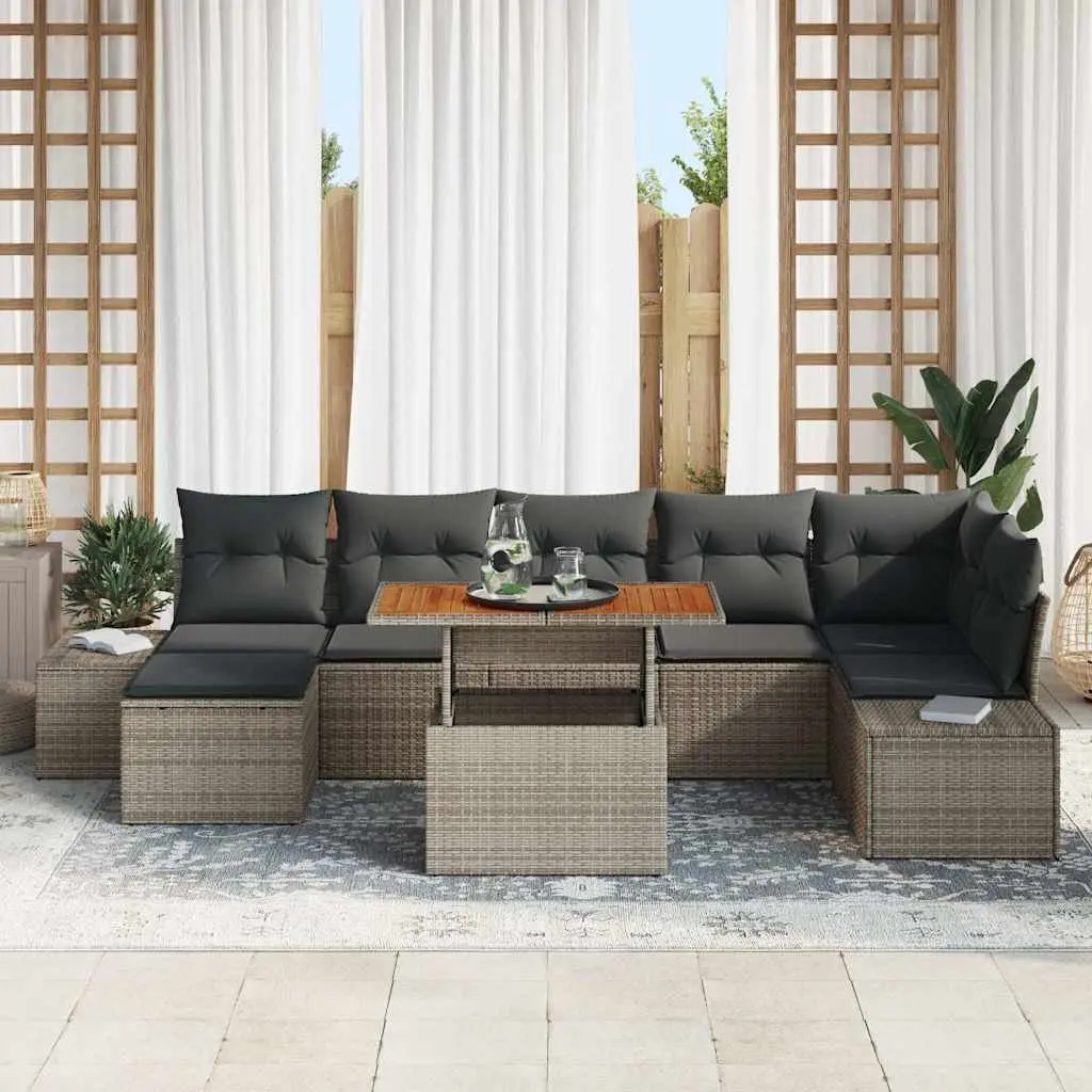 Garden Sofa Set 8 Piece Outdoor Furniture Modular Sectional with Storage Grey
