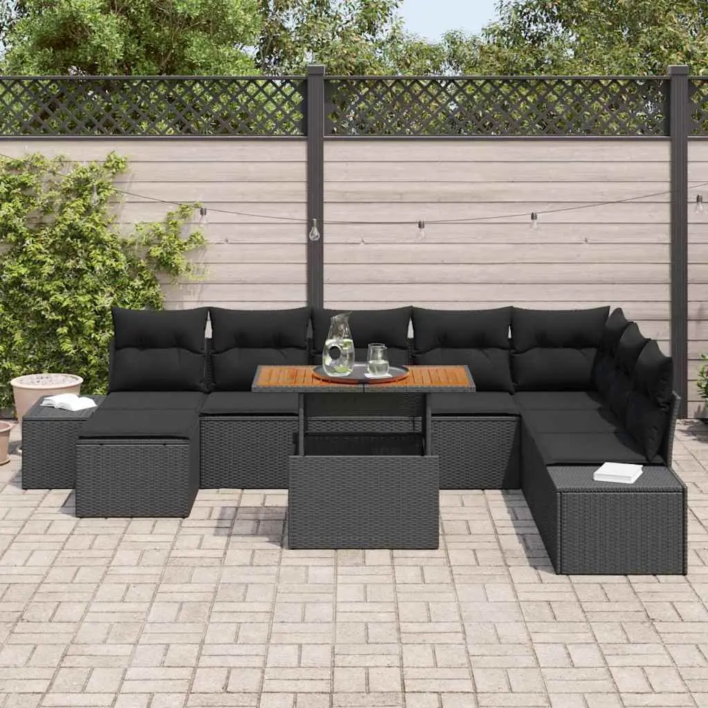 Garden Sofa Set 9 Piece Outdoor Patio Furniture with Storage Black Modular