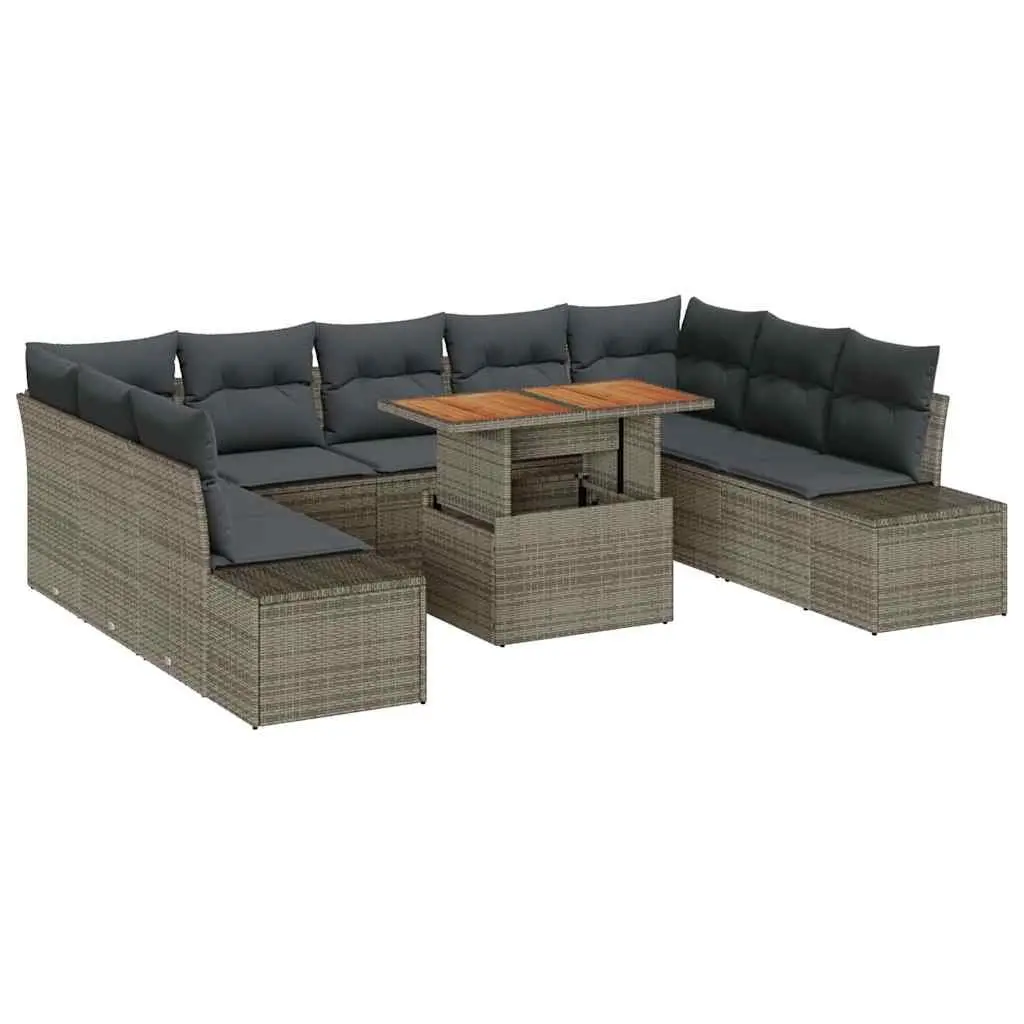 Garden Sofa Set 10 Pcs Grey Outdoor Furniture Modular Rattan Sectional with