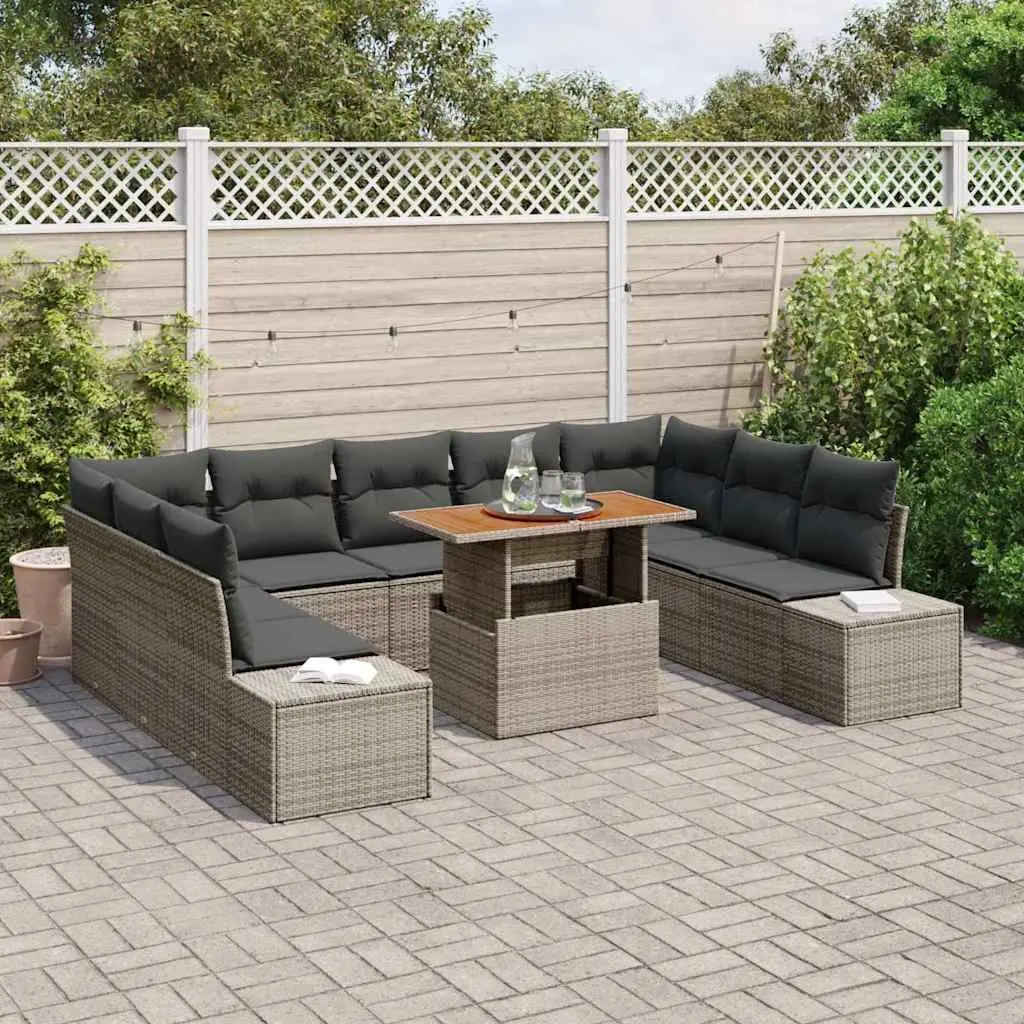 Garden Sofa Set 10 Pcs Grey Outdoor Furniture Modular Rattan Sectional with