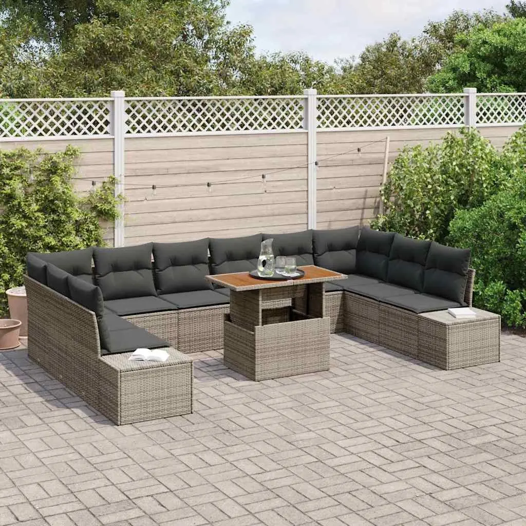 Garden Sofa Set 11 Pieces Outdoor Furniture Modular Lounge Grey Poly Rattan