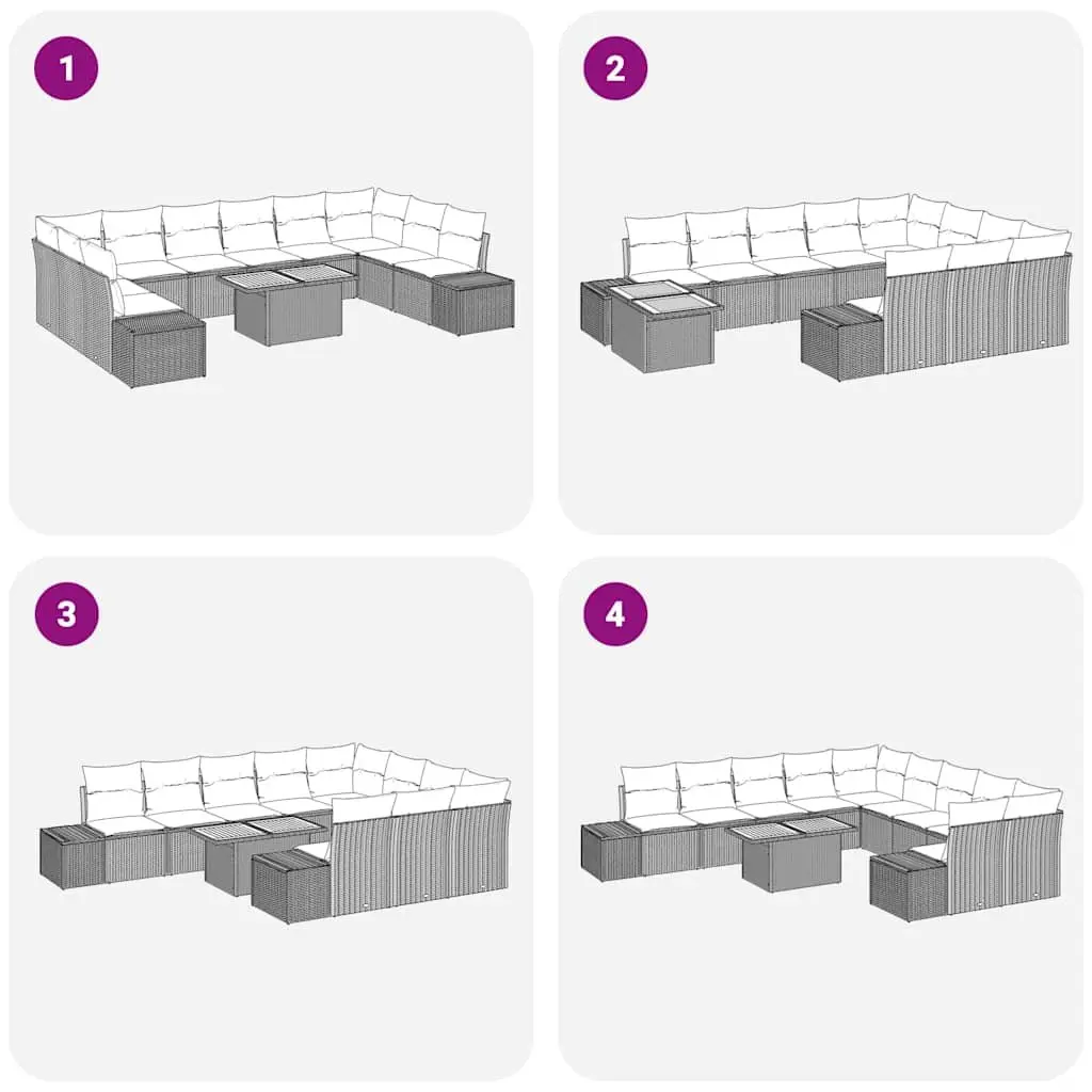 Garden Sofa Set 11 Pieces Outdoor Furniture Modular Lounge Grey Poly Rattan