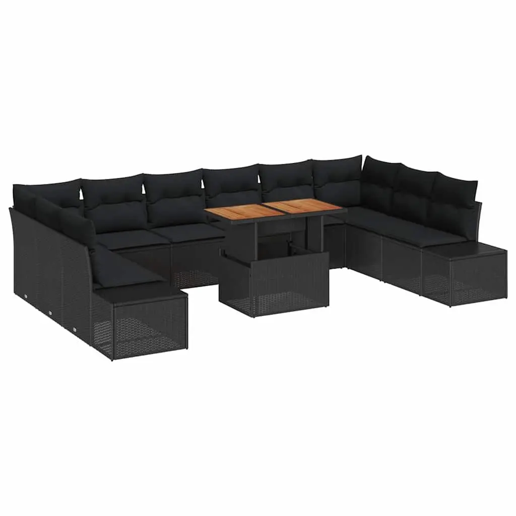 11 Piece Outdoor Garden Sofa Set Modular Lounge with Storage Black Poly Rattan