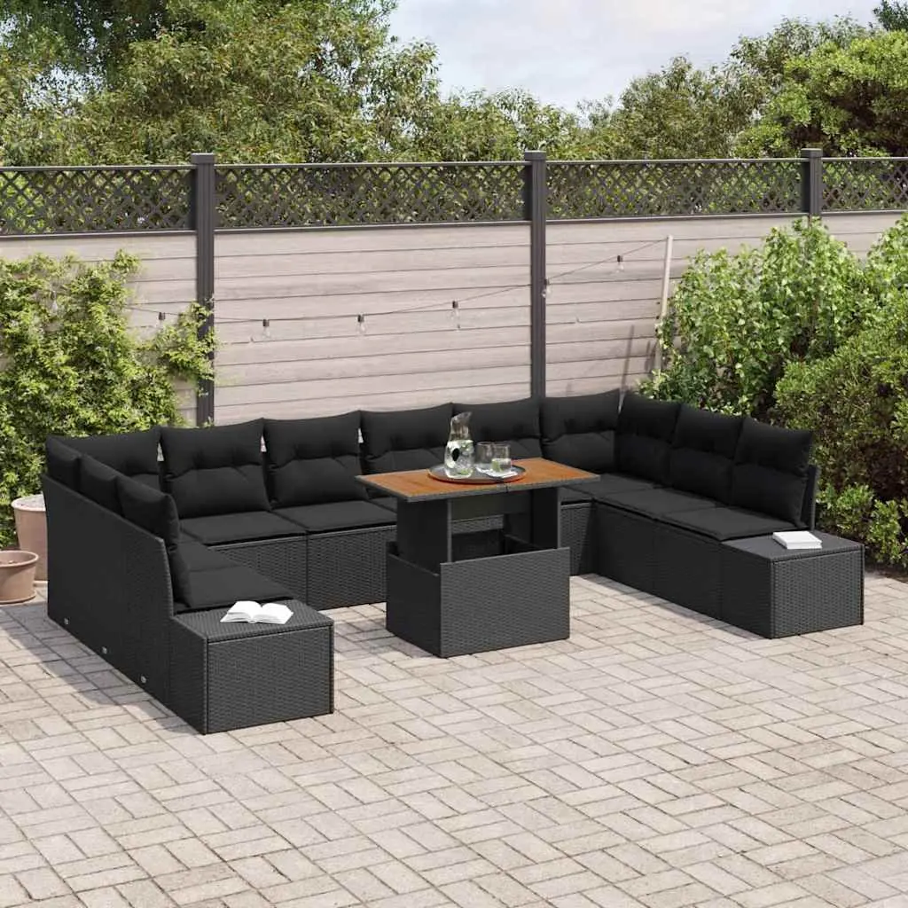11 Piece Outdoor Garden Sofa Set Modular Lounge with Storage Black Poly Rattan