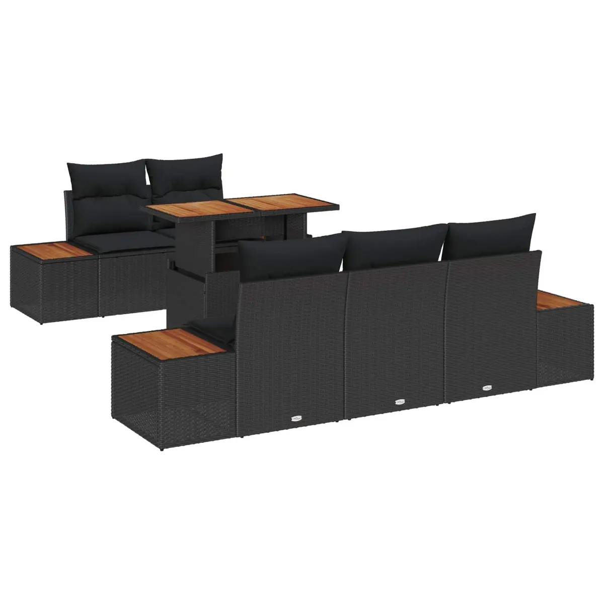 Outdoor Garden Sofa Set Modular Furniture 6 Pieces Black Poly Rattan