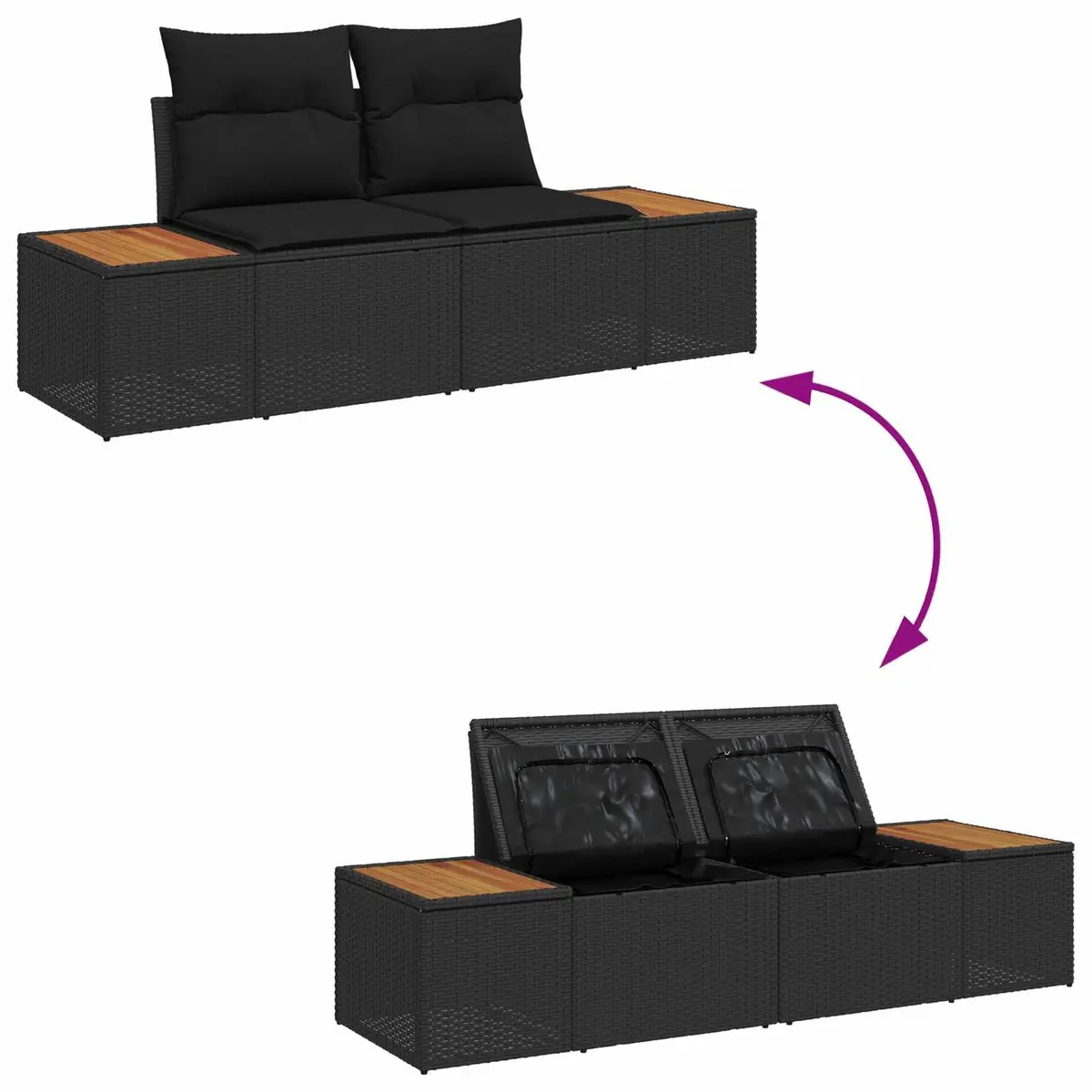 Outdoor Garden Sofa Set Modular Furniture 6 Pieces Black Poly Rattan