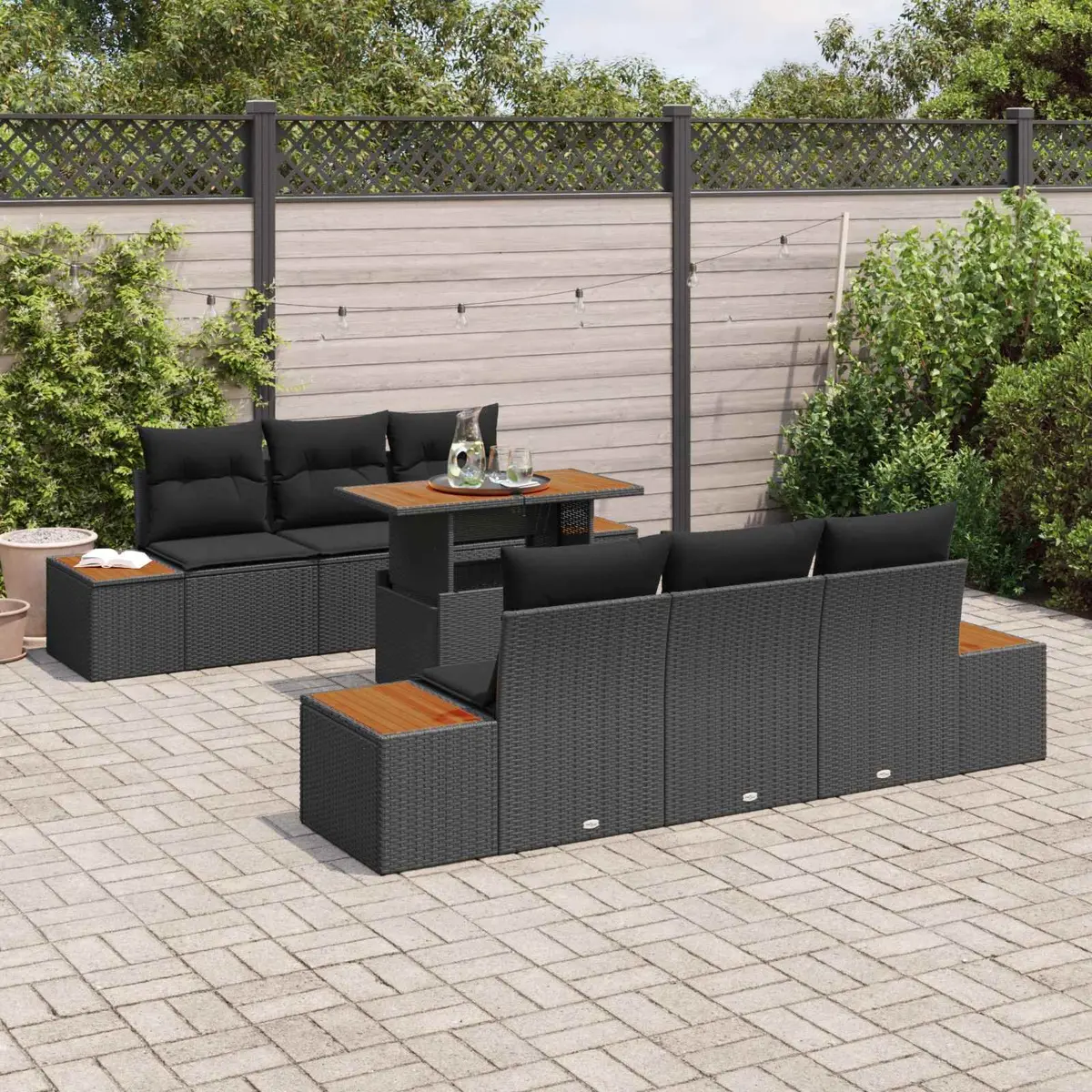 Garden Sofa Set Outdoor Furniture 7 Piece Modular Lounge with Storage Black