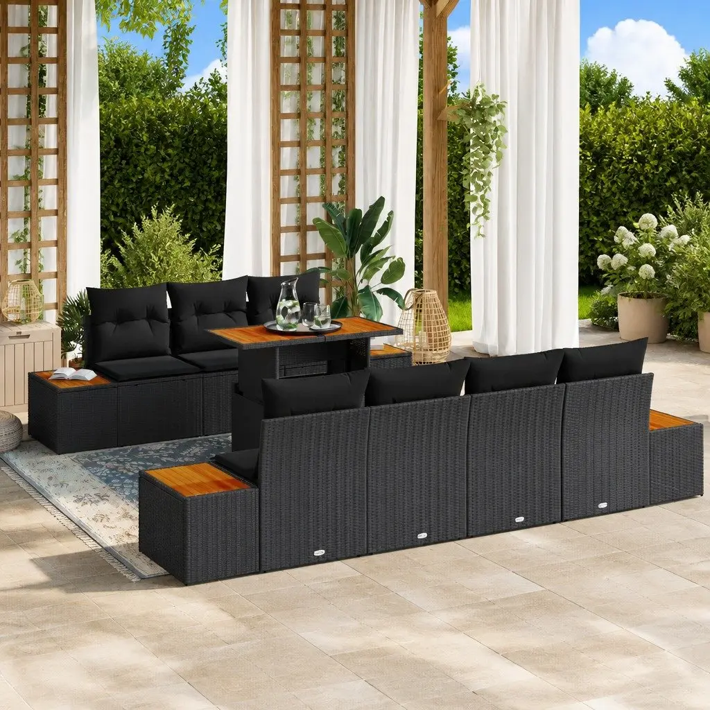 8 Piece Outdoor Garden Sofa Set Storage Rectangular Modular Black Poly Rattan