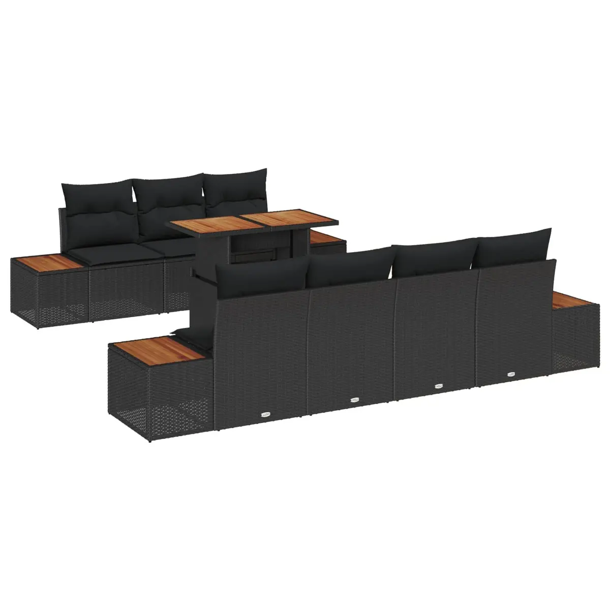 8 Piece Outdoor Garden Sofa Set Storage Rectangular Modular Black Poly Rattan