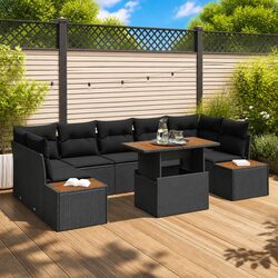 Garden Sofa Set 8 Piece Modular Outdoor Furniture Black Poly Rattan with Storage