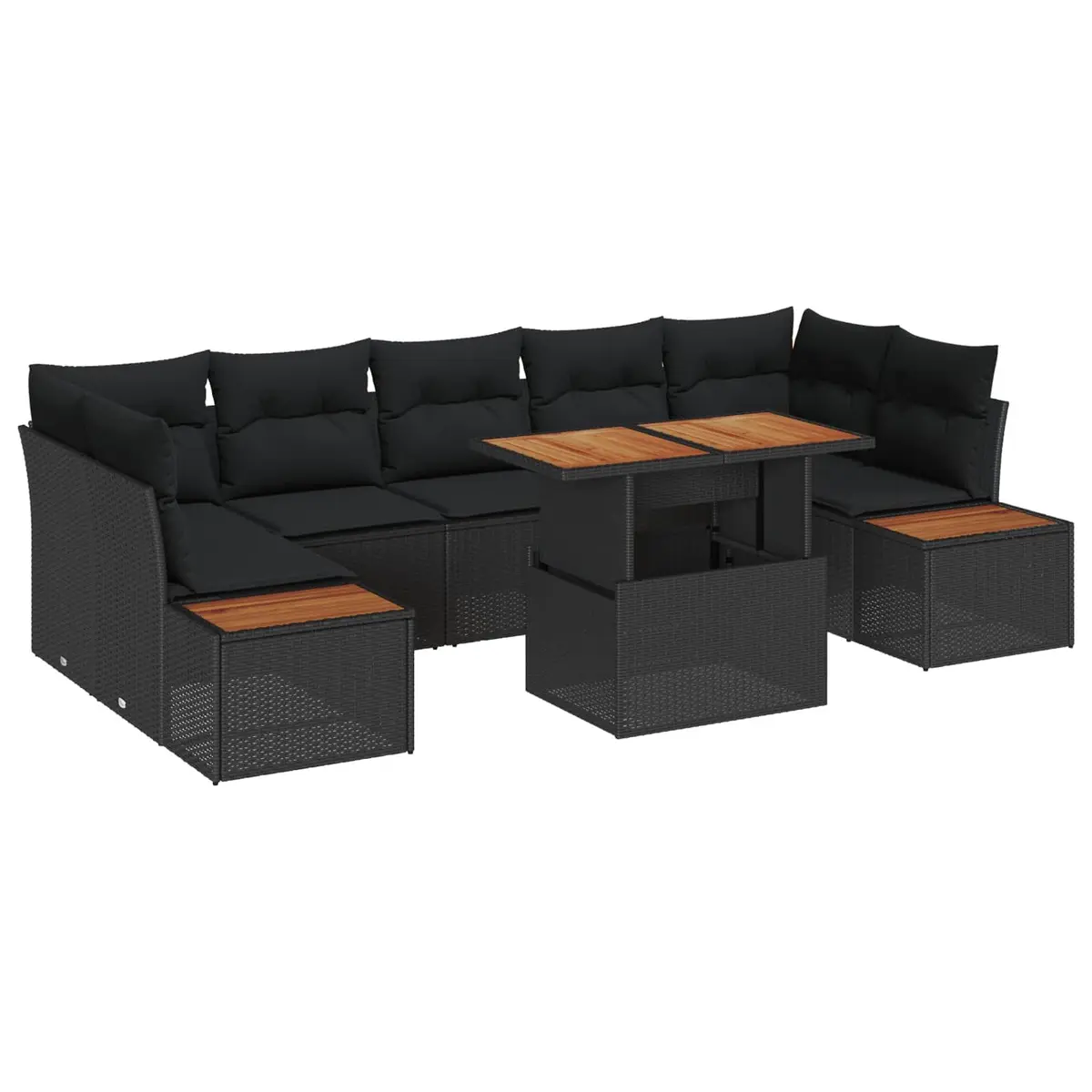 Modular Garden Sofa Set 8 Piece Outdoor Furniture Black Poly Rattan with Storage