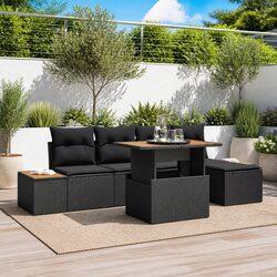 Quality Outdoor Sofa Set - 6 Pieces in Black Rattan