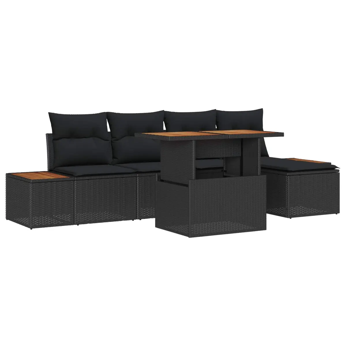 Garden Sofa Set Modular Outdoor Furniture 6 Piece Black Poly Rattan