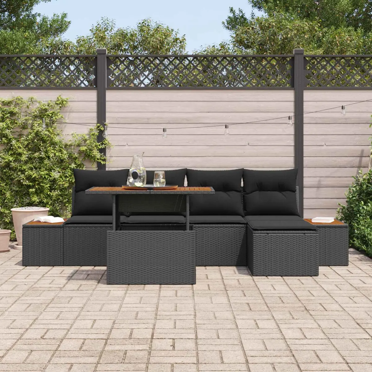 Garden Sofa Set Modular Outdoor Furniture 6 Piece Black Poly Rattan