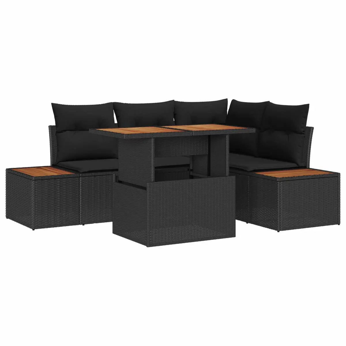 Modular Black Poly Rattan Outdoor Garden Sofa Set 5 Piece Flexible Seating with Storage