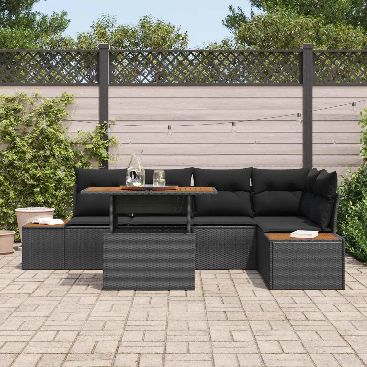 Garden Sofa Set Modular Outdoor Lounge Sectional 6 pcs Black Poly Rattan