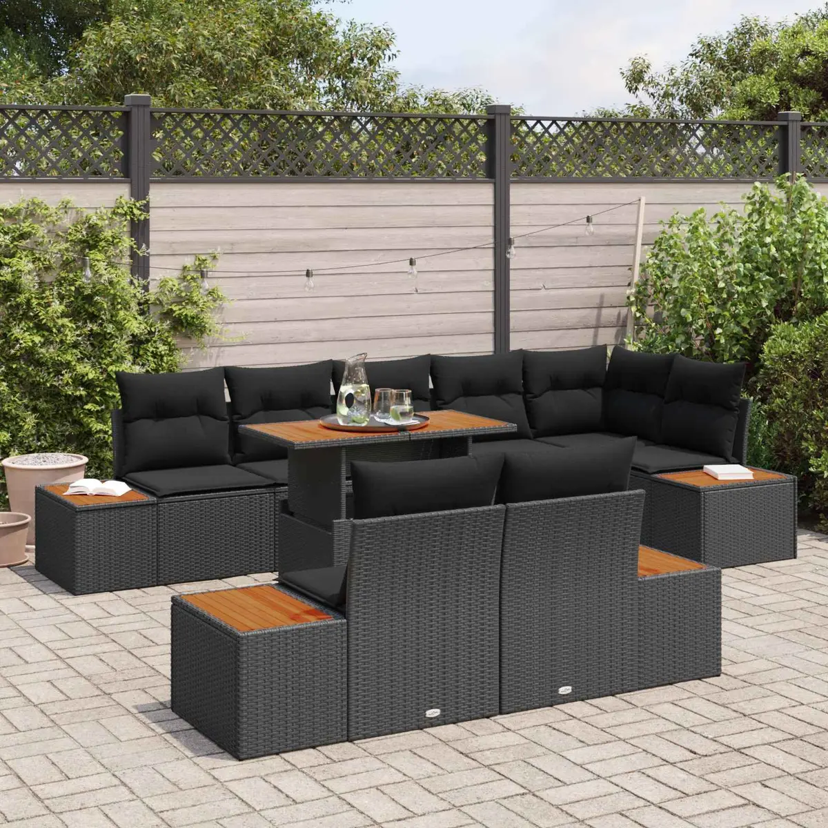 Modular Garden Sofa Set 9 Piece Outdoor Seating with Storage Black Poly Rattan