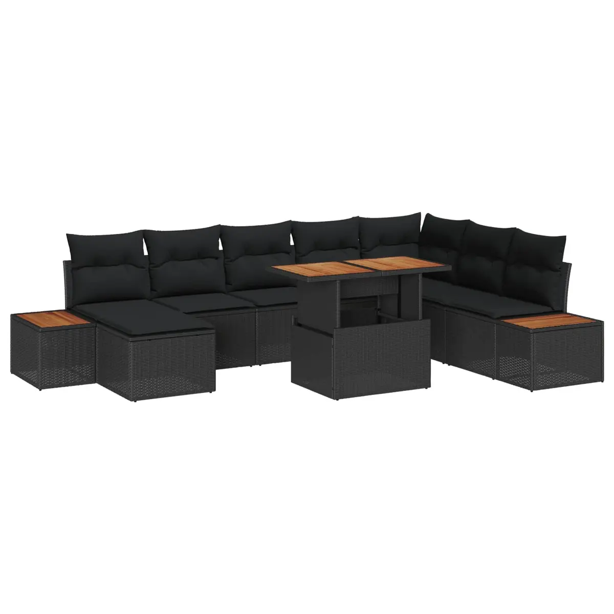9-Piece Black Garden Sofa Set with Storage