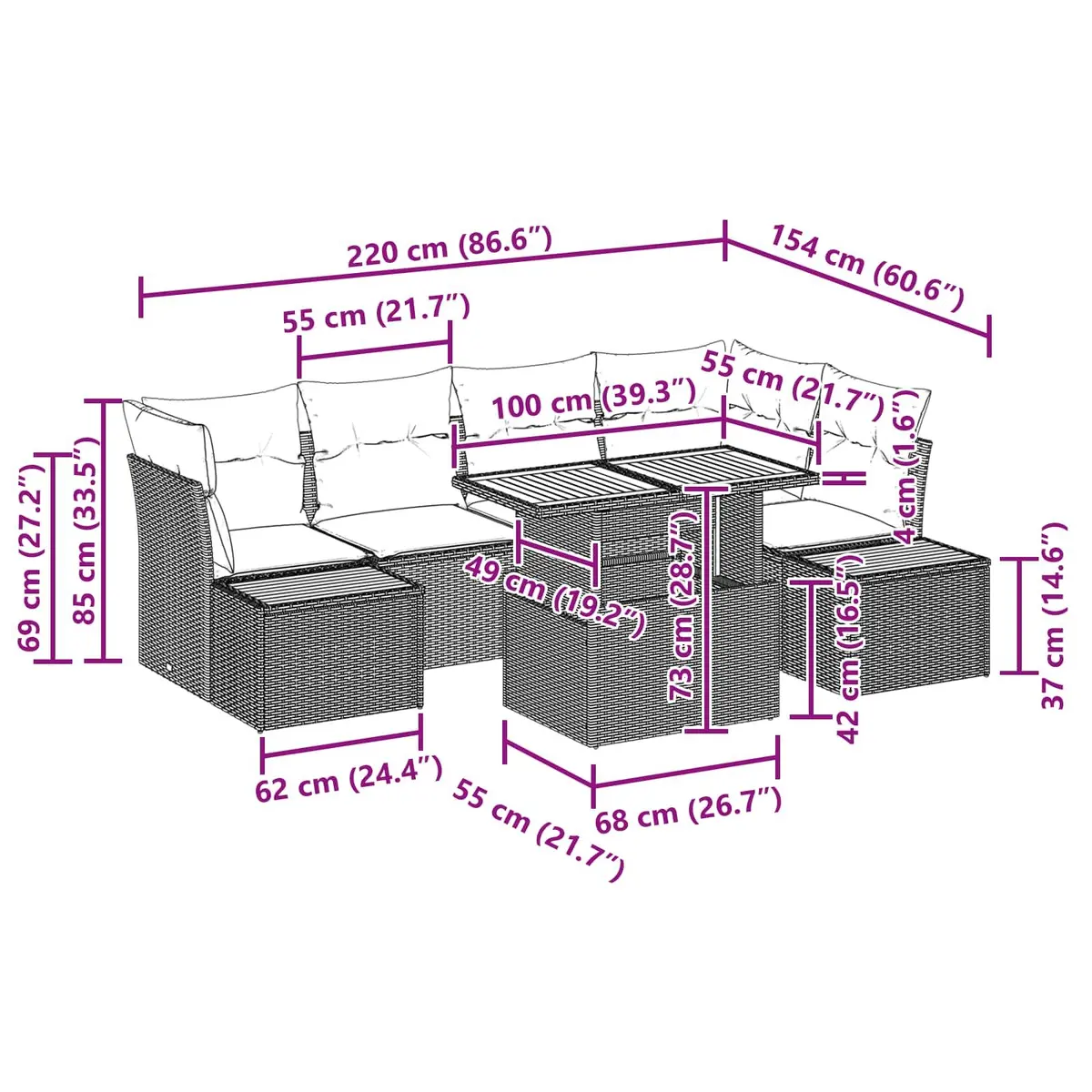 10 Piece Garden Sofa Set Modular Outdoor Patio Furniture Black
