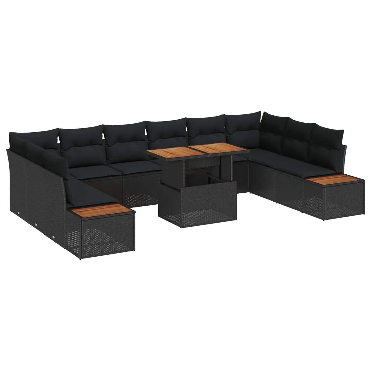 Outdoor Sofa Set Modular Garden Furniture 11 Piece Black Rattan Seating with Storage