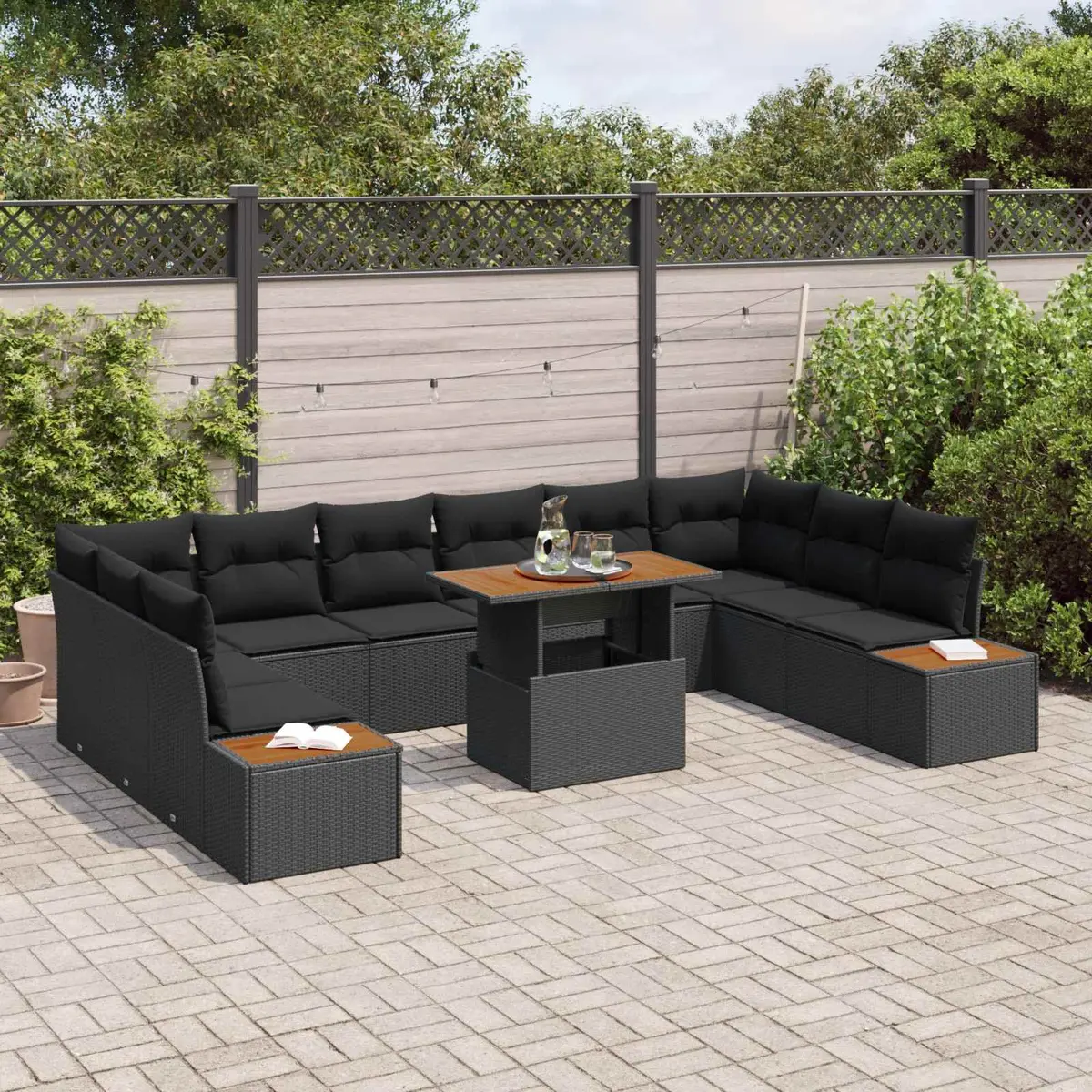 Outdoor Sofa Set Modular Garden Furniture 11 Piece Black Rattan Seating with Storage