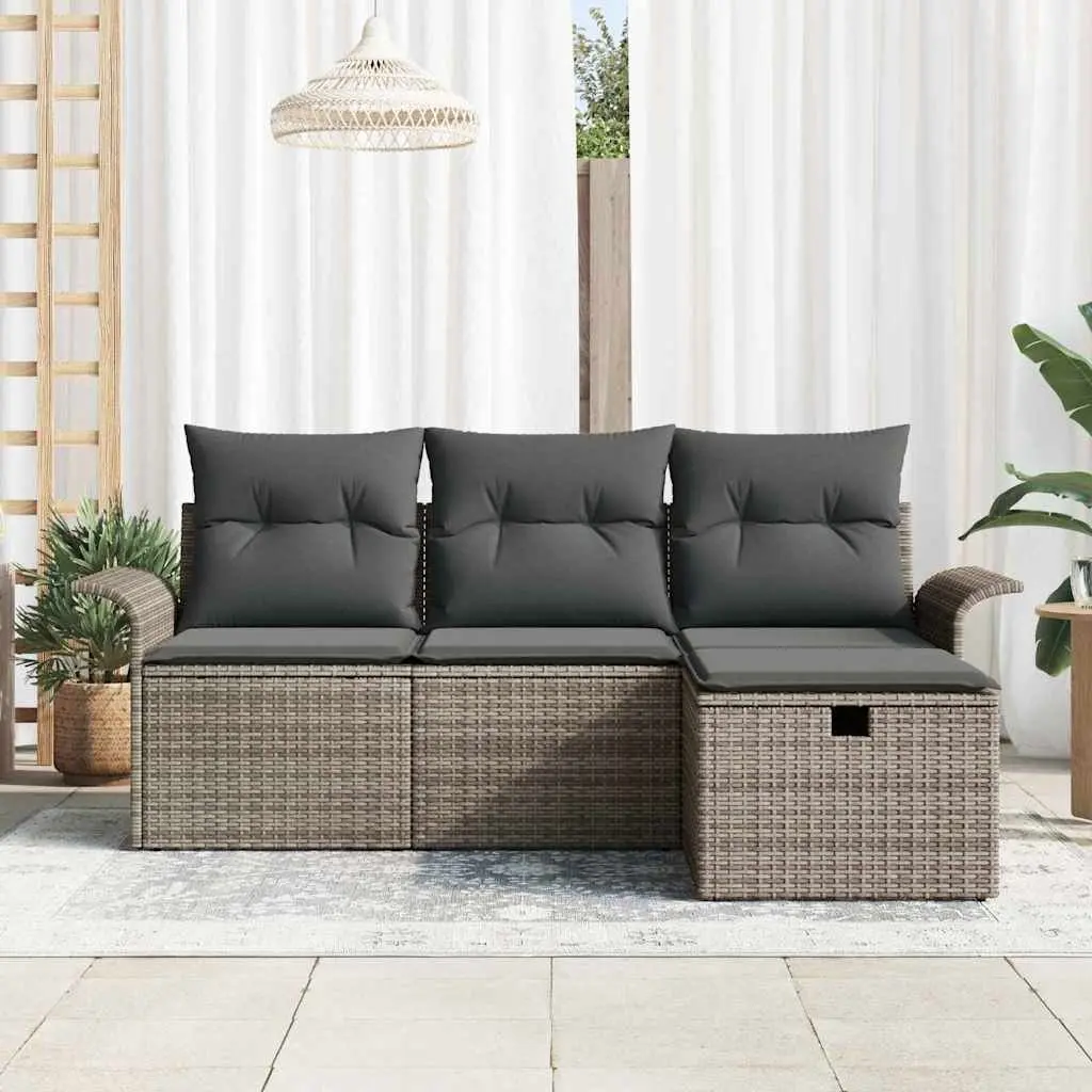 Modular Garden Sofa Set Outdoor Seating 4 Pieces Grey Poly Rattan