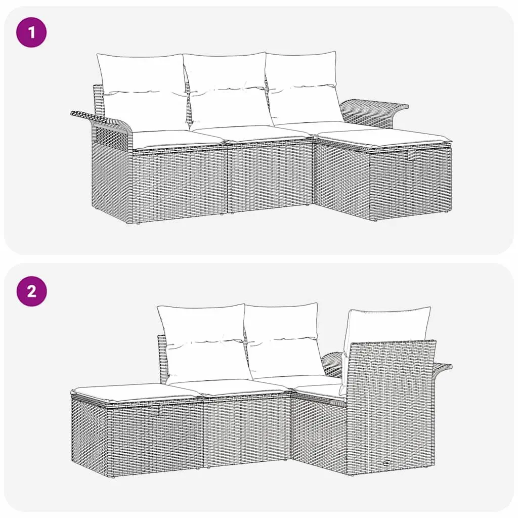 Modular Garden Sofa Set Outdoor Seating 4 Pieces Grey Poly Rattan