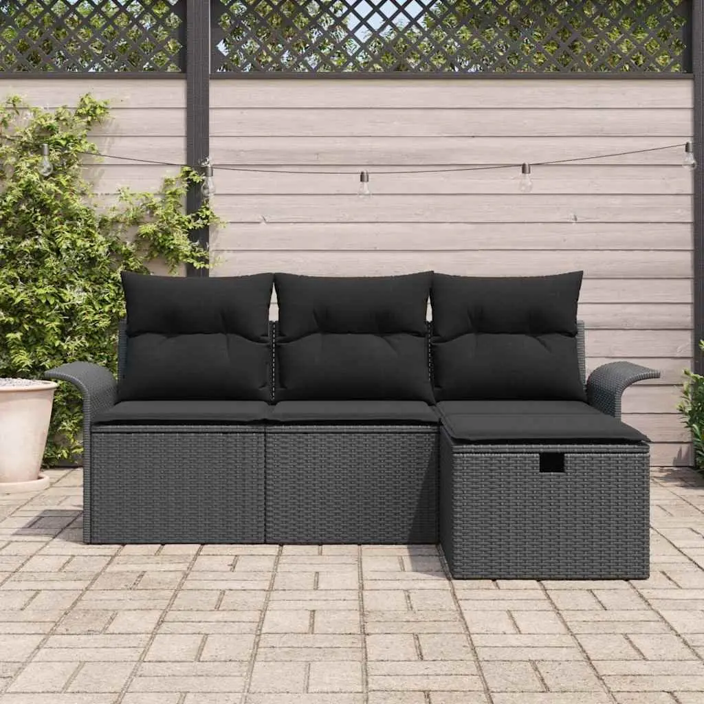 Outdoor Sofa Set Modular Seating 4 Pieces Black Poly Rattan