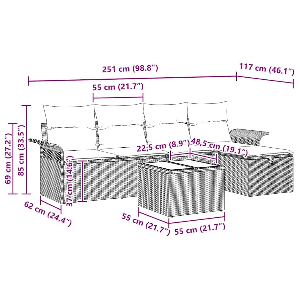 Outdoor Sofa Set, 6 Pcs