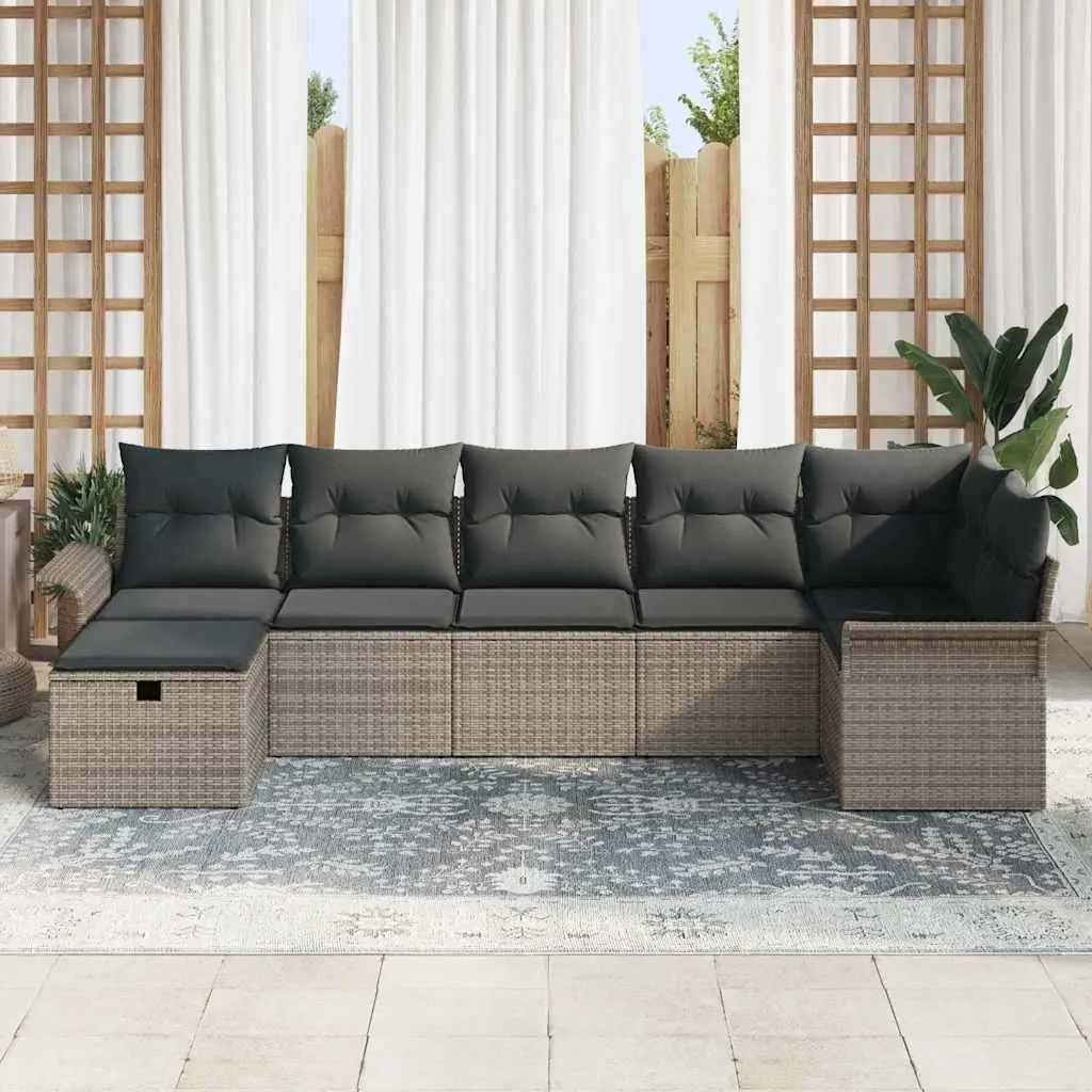 Modular Outdoor Garden Sofa Set 7 Piece Grey Poly Rattan Furniture with Storage