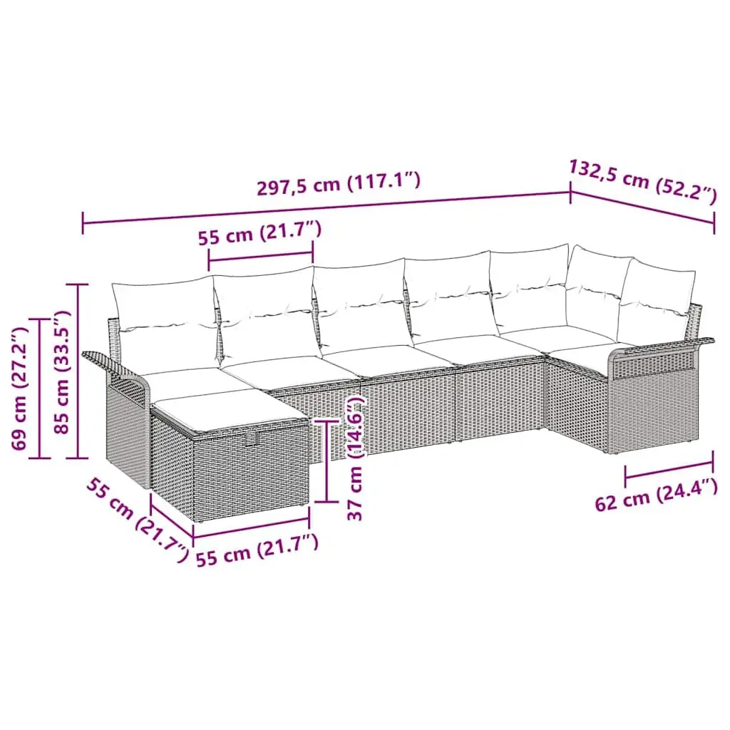 Modular Outdoor Garden Sofa Set 7 Piece Grey Poly Rattan Furniture with Storage