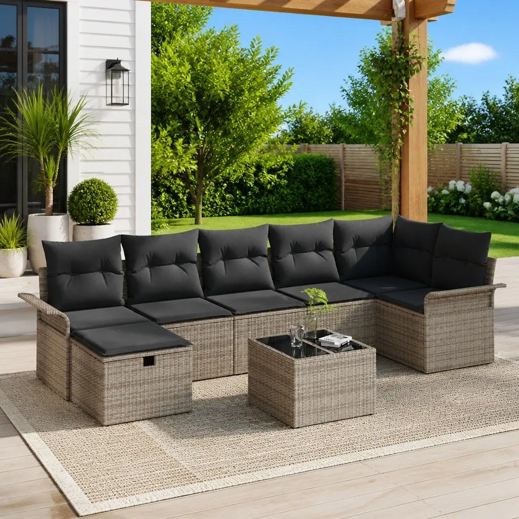 Garden Sofa Set Modular Outdoor Seating 8 Piece Grey Poly Rattan