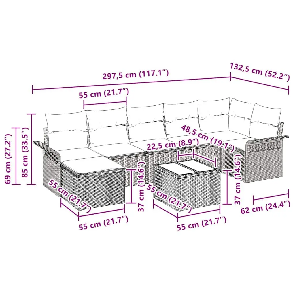 Garden Sofa Set Modular Outdoor Seating 8 Piece Grey Poly Rattan