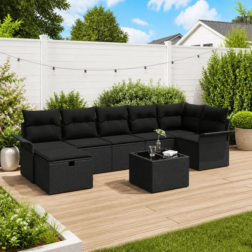 Modular Outdoor Sofa Set 8 Pieces Black Poly Rattan Patio Lounge Garden Furniture