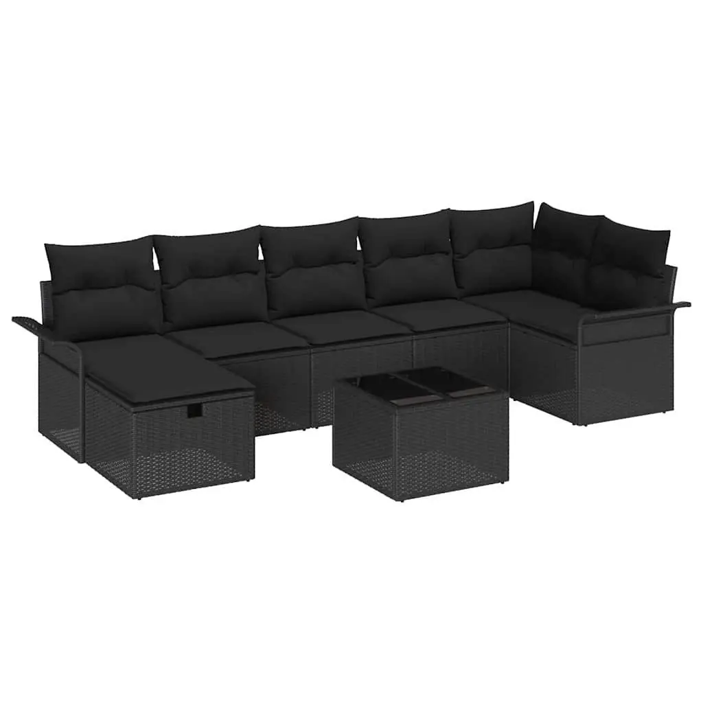 Modular Outdoor Sofa Set 8 Pieces Black Poly Rattan Patio Lounge Garden Furniture