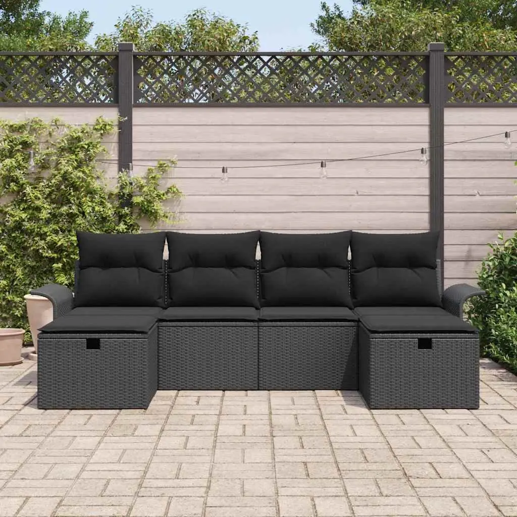 Black Poly Rattan 6-Piece Garden Sofa Set