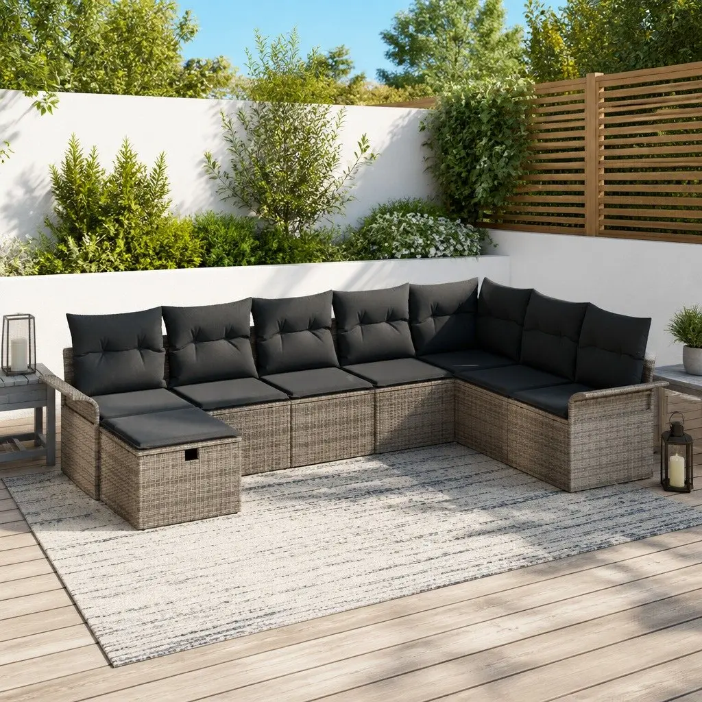 Garden Sofa Set Modular Outdoor Seating 8 Piece Grey Poly Rattan with Cushions