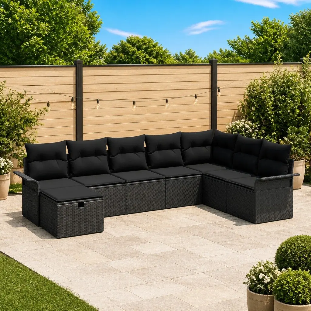 Outdoor Garden Sofa Set Modular Seating 8 Piece Black Poly Rattan