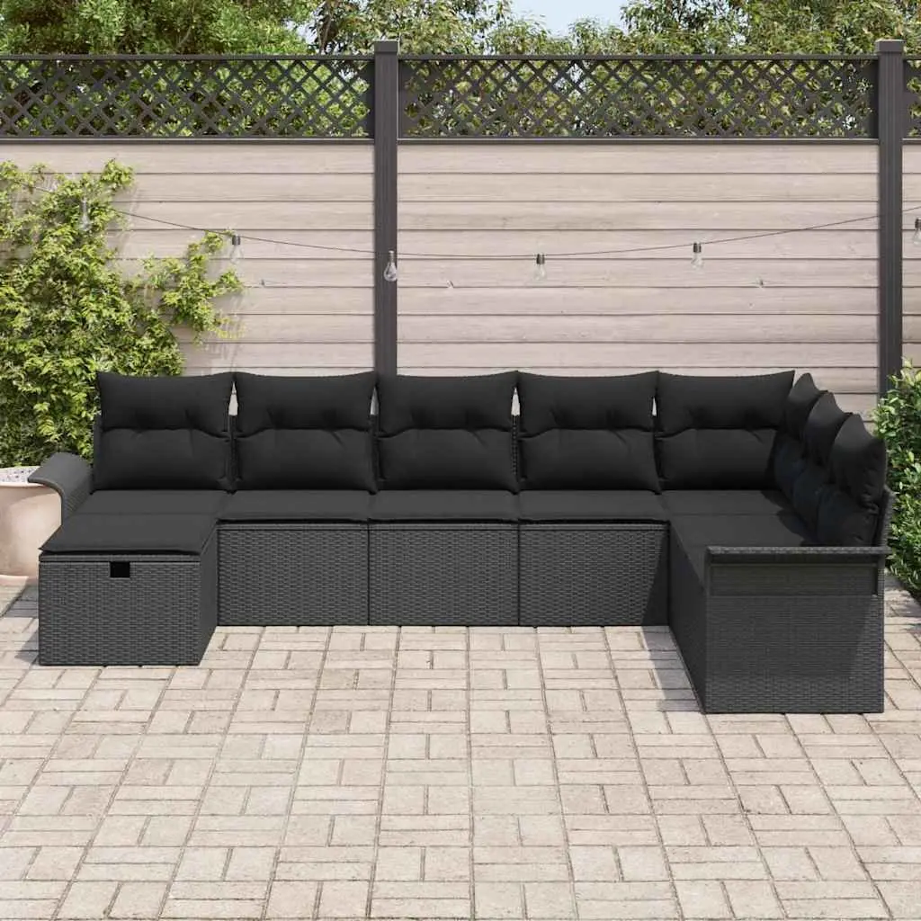Outdoor Garden Sofa Set Modular Seating 8 Piece Black Poly Rattan