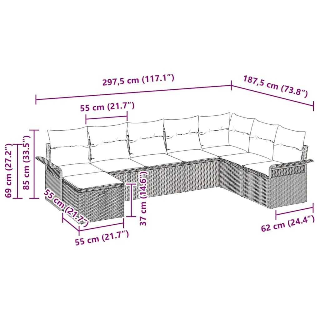 Outdoor Garden Sofa Set Modular Seating 8 Piece Black Poly Rattan