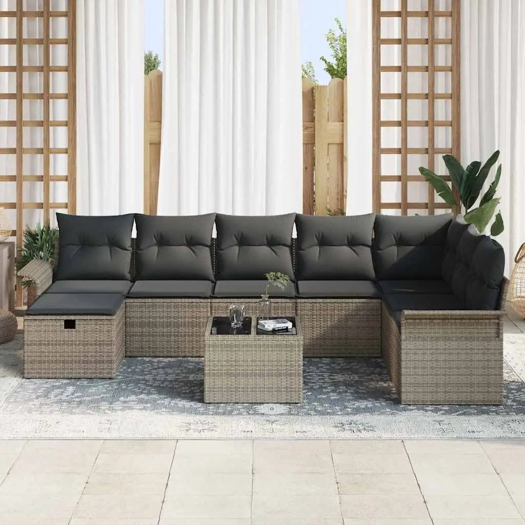 Garden Sofa Set Modular Outdoor Seating 9 Piece Grey Poly Rattan Lounge Suite
