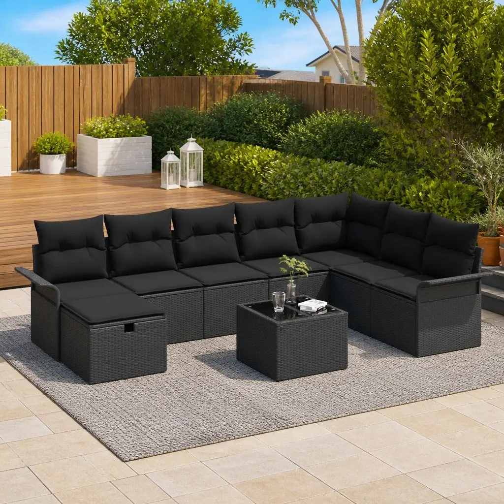 Outdoor Garden Sofa Set Modular Patio Furniture 9 Pieces Black Poly Rattan