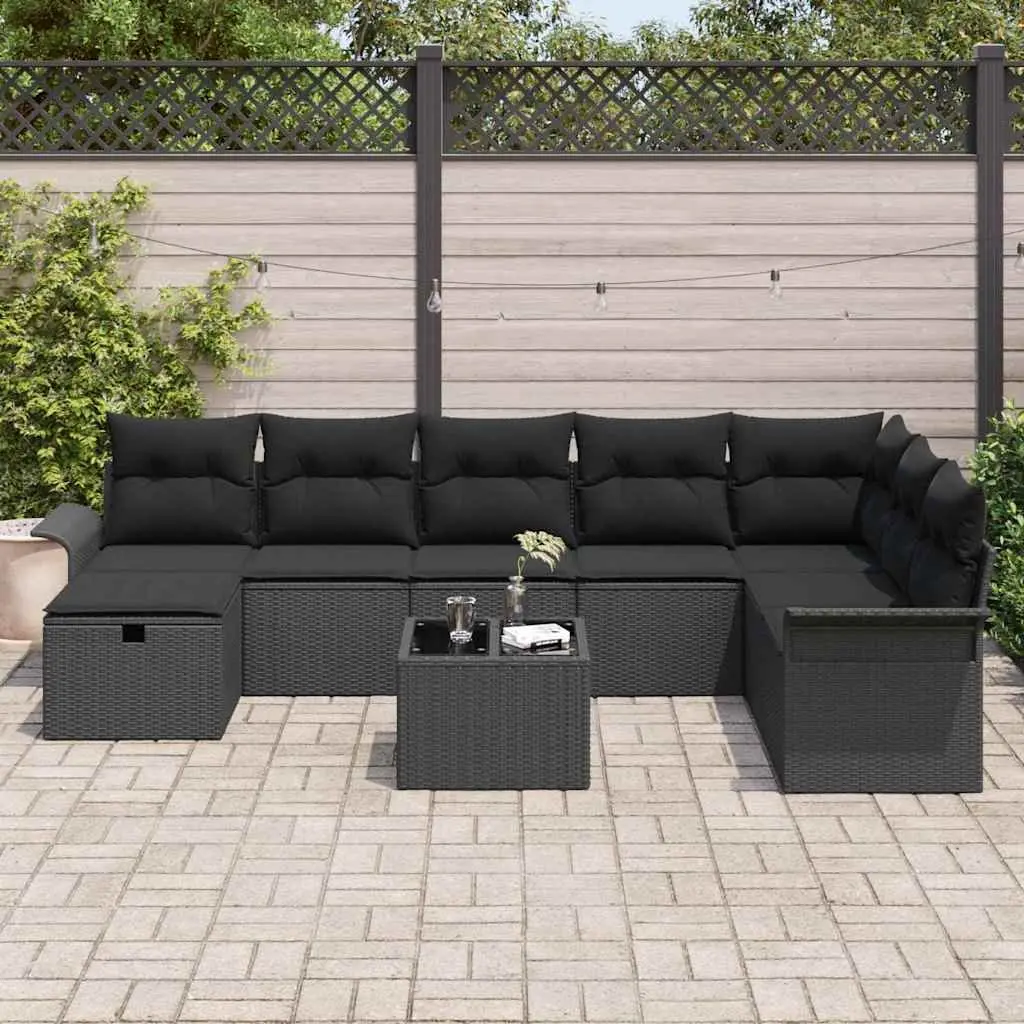 Outdoor Garden Sofa Set Modular Patio Furniture 9 Pieces Black Poly Rattan