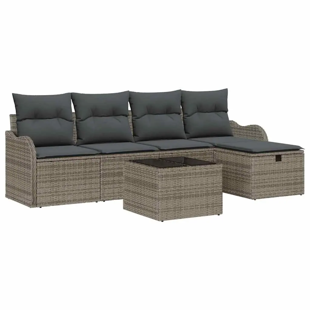 Modular Garden Sofa Set 6 Pieces Grey Poly Rattan Outdoor Seating Patio