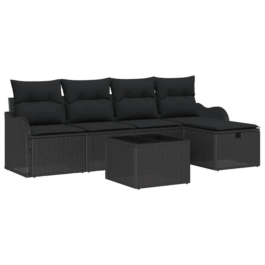 Modular Garden Sofa Set Outdoor Relaxation 6 Piece Black Poly Rattan Furniture