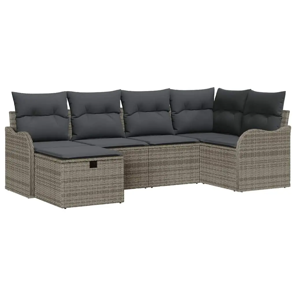 Outdoor Garden Sofa Set 6 Piece Modular Grey Poly Rattan with Cushions
